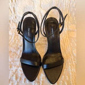 Nine West Black Leather Strappy Ankle-Heel Sandals #513